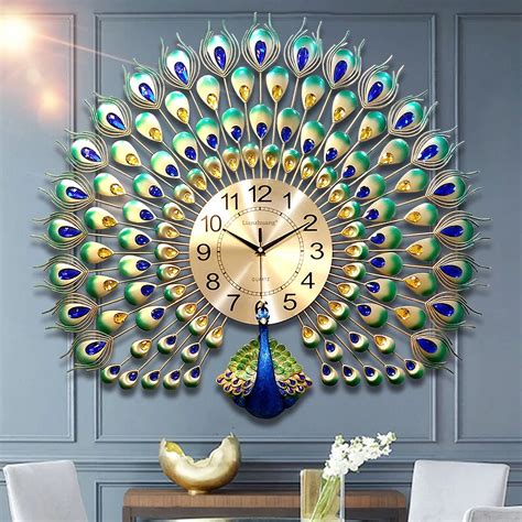 Haowanjp In Large Peacock Wall Clock Non Ticking Silent Crystal