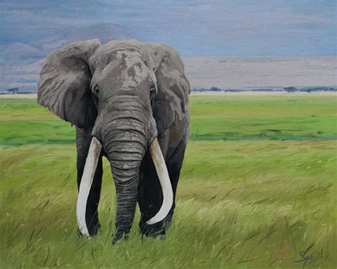 Original African Elephant Portrait Oil Painting by Eric Sweet | Etsy