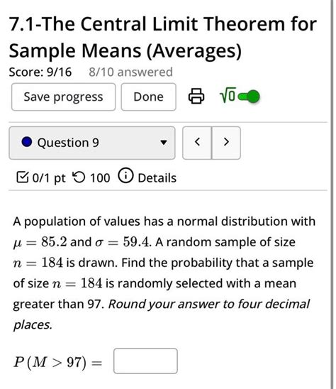 Solved The Central Limit Theorem For Sample Means Chegg