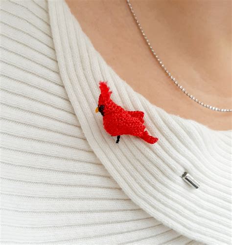 Cardinal Bird Crochet Brooch Pdf Pattern Crochet Bird Photo Etsy