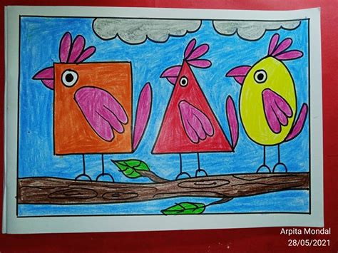 Shape birds | Art drawings for kids, Kids art projects, Art lessons for ...