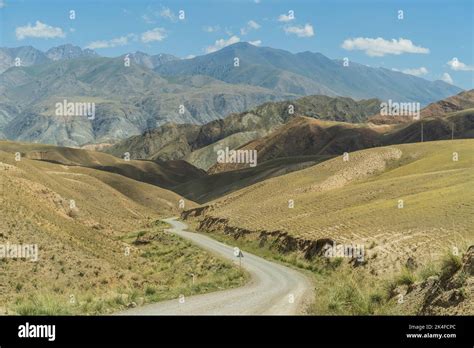 Landscape And Road On The Way To Song Kul Lake Kyrgyzstan Stock Photo