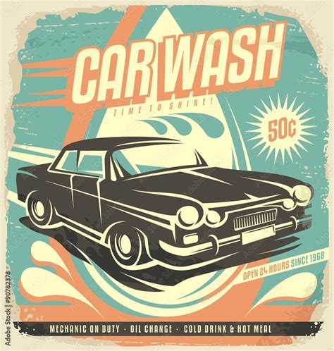 Retro car wash poster design Stock Vector | Adobe Stock