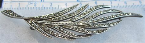 Vintage Sterling Silver Marcasite Leaf Brooch