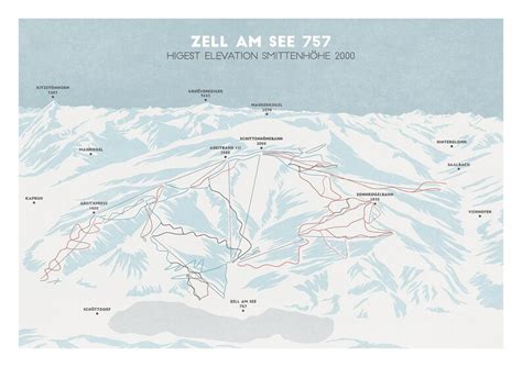 Zell Am See Ski Map Austria Skiing Ski Gift Snowboard | Etsy