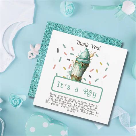 Ice Cream Gender Reveal Party Its A Boy Thank You Card Zazzle