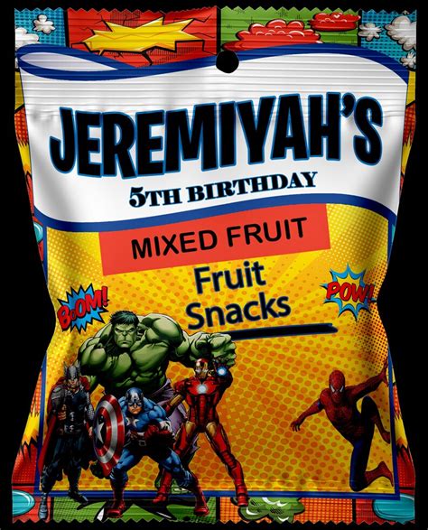 Avengers Fruit Snacks Favors Custom Fruit Snacks Super Hero Etsy