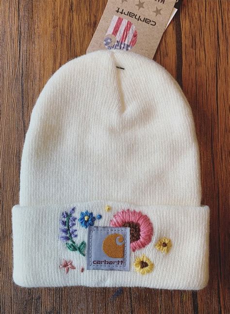 Flower Embroidered Carhartt Beanie Etsy