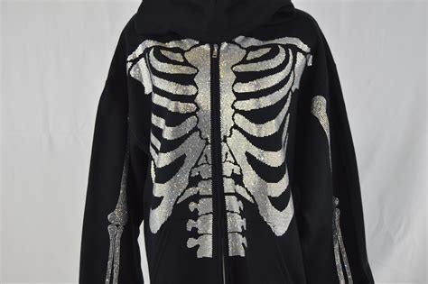 Zip Up Rhinestone Skeleton Hoodie Unisex Etsy