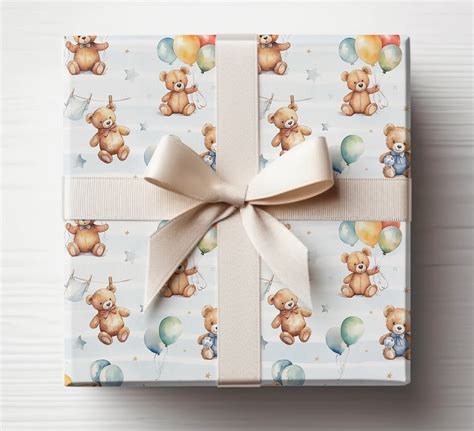 Teddy Bear Wrapping Paper Baby Shower T Wrap Baby Boy Birthday