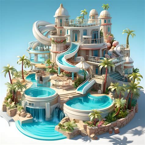 Premium Photo D Render Of A Water Park With Palm Trees And Swimming