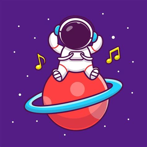 bonito astronauta ouvindo música na ilustração do ícone do vetor dos