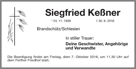 Traueranzeigen von Siegfried Keßner trauer nn de