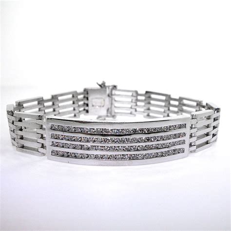 14k White Gold Men's Diamond ID Bracelet 3.07 CTS Gold Mens ID Bracelet ...