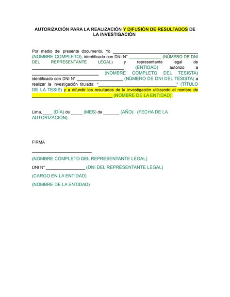 Carta De Autorizacion De Uso De Informacion De Empresa