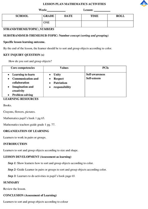 Grade 1 Mathematics Activities Term 2 Lesson Plans Word Format Lesson