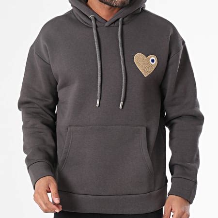 ADJ Sweat Capuche Coeur Chic Gris Anthracite Camel