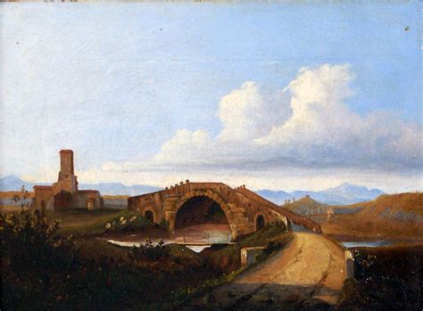 Landscape With Bridge In The Roman Campagna Oil On Canvas Th Cent