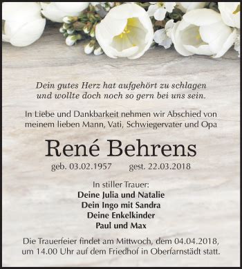 Traueranzeigen Von Rene Behrens Abschied Nehmen De