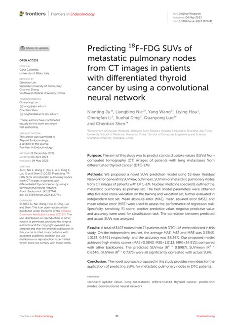 PDF Predicting F FDG SUVs Of Metastatic Pulmonary Nodes From CT