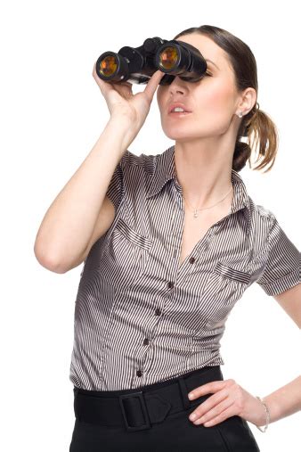 Woman With Binoculars Looking For Something Stock Photo Download