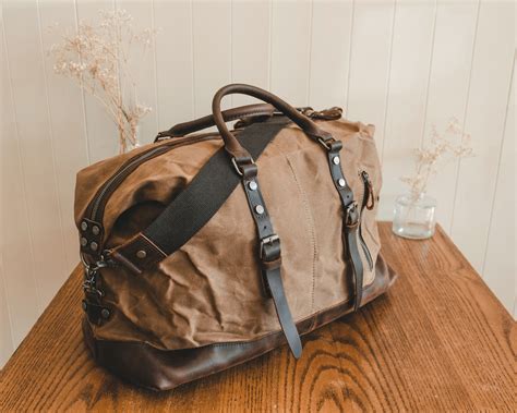 Duffle Bag Waxed Canvas And Leather Weekender Mens Womens Brown Holdall