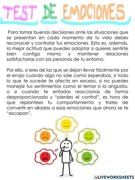 A Poster With The Words Test De Emociones Written In Spanish And English