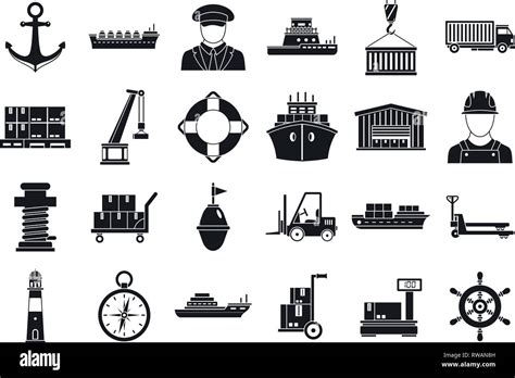 Marine Port Transport Icons Set Simple Set Of Marine Port Transport