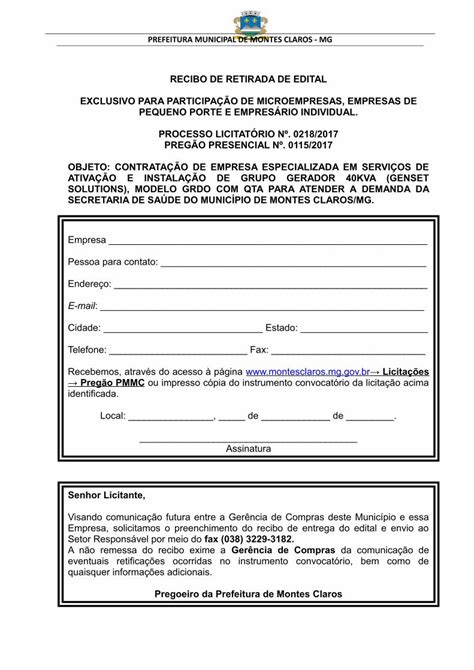 PDF RECIBO DE RETIRADA DE EDITAL EXCLUSIVO PARA PARTICIPAÇÃO DE