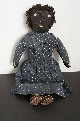 Antique Black Cloth Rag Doll With Embroidered Face Item 1329269