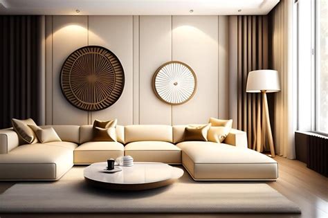 Premium AI Image | Modern luxury beige wall living room cream suede ...