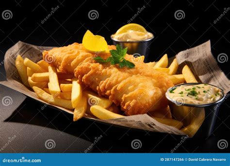 Peixe E Batatas Fritas Tradicionais De Origem Inglesa Ilustração Stock