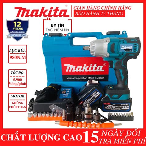 Máy Siết bulong ô tô Makita 199v lực siết 980 N m 2 PIN 15 cell Máy