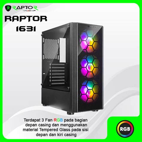 Promo Gaming Case RAPTOR Black Strike 1631 Free 3 FAN RGB Tempered