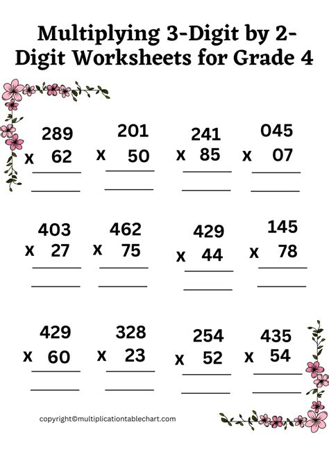 Multiply 3 Digit Number By 2 Digit Number Worksheet Grade 4