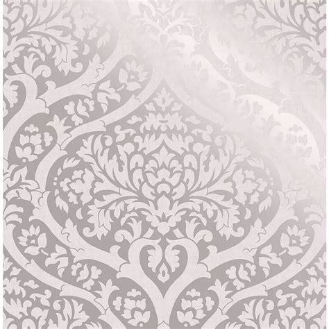 Fine Decor Sandringham Silver Damask Wallpaper The Home Depot Canada