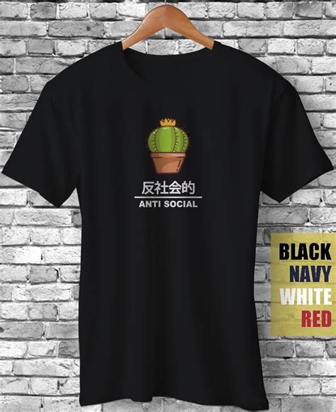 Anti Social Cactus Introvert Japanese Text Aesthetic Anime Funny Gift T