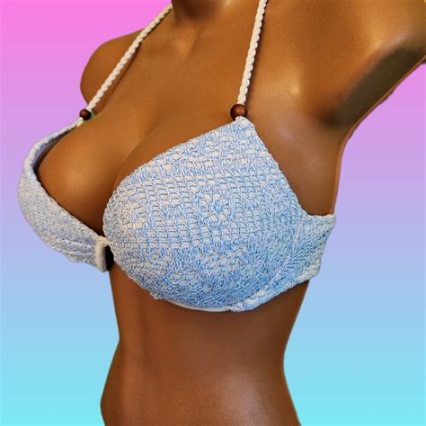 Victoria S Secret Baby Blue Lace Crochet Bikini Top Gem