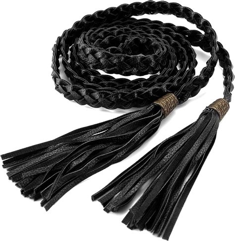 Chic Diary Women Braided Waist Belt Skinny Woven Tassel Belt For Dress Black At Amazon Women’s