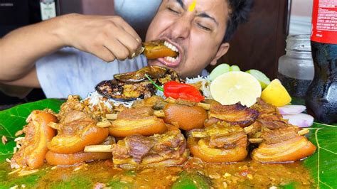 Mukbang Pork Ribs Meat Curry With White Rice And Saladking Chilli Pork Meat Eating Pork