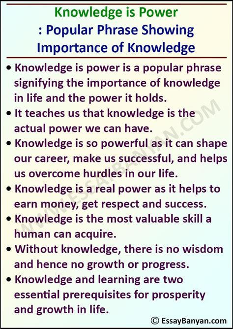 Essay On Knowledge Is Power For All Class In 100 To 500 Words In English