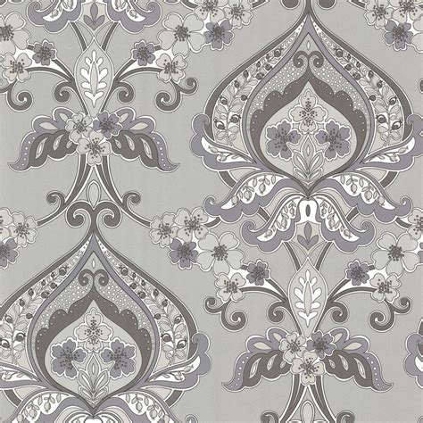 Beacon House Ashbury Grey Paisley Damask Wallpaper 450 67367 The Home