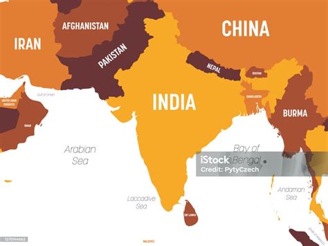 Peta Asia Selatan Warna Oranye Coklat Diwarnai Latar Belakang Gelap