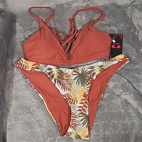 Shekini Swim Shekinisize Medium Piece Triangle Bikini Set Coral