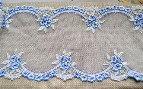 Blue Embroidered Lace Fabric Scallop Border Lace Etsy Uk