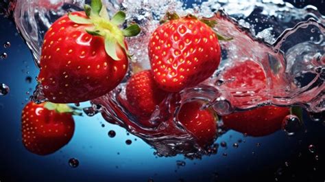 Premium AI Image Strawberries Falling Into Water Ai