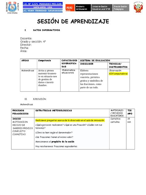 Pdf Sesi N De Aprendizaje Fracciones Equivalentes Dokumen Tips