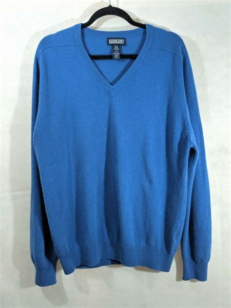 Lands End Mens L Cashmere Blue V Neck Sweater Long Sleeve Soft 42 42 Landsend Vneck Casual