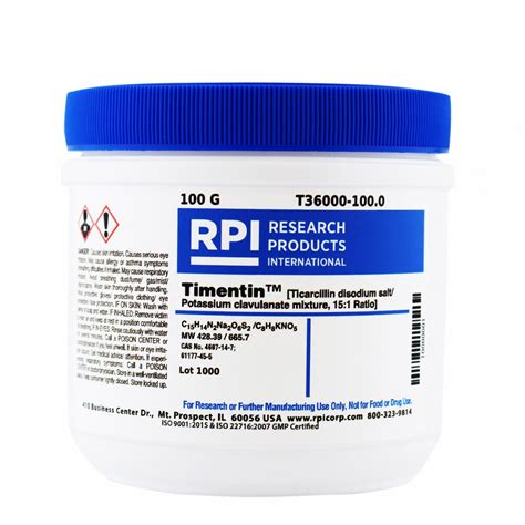 Rpi G Container Size Powder Timentin Ua T