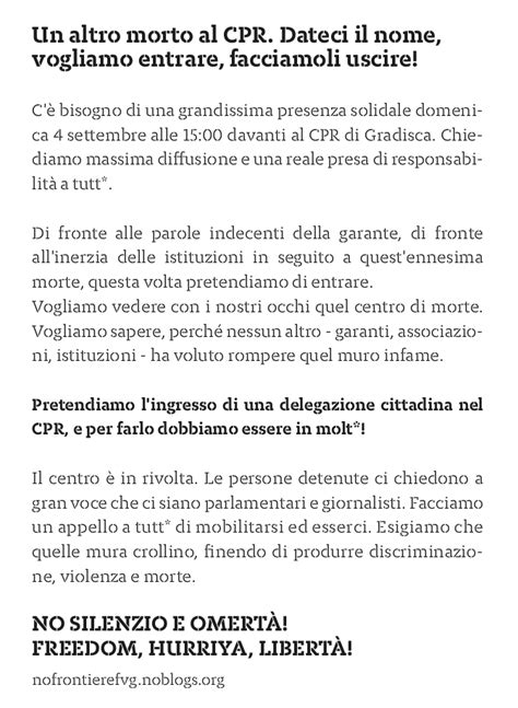 Gradisca D Isonzo Un Altro Morto Al Cpr Dateci Il Nome